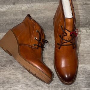 PIKOLINOS Tan Leather Wedge Boots
